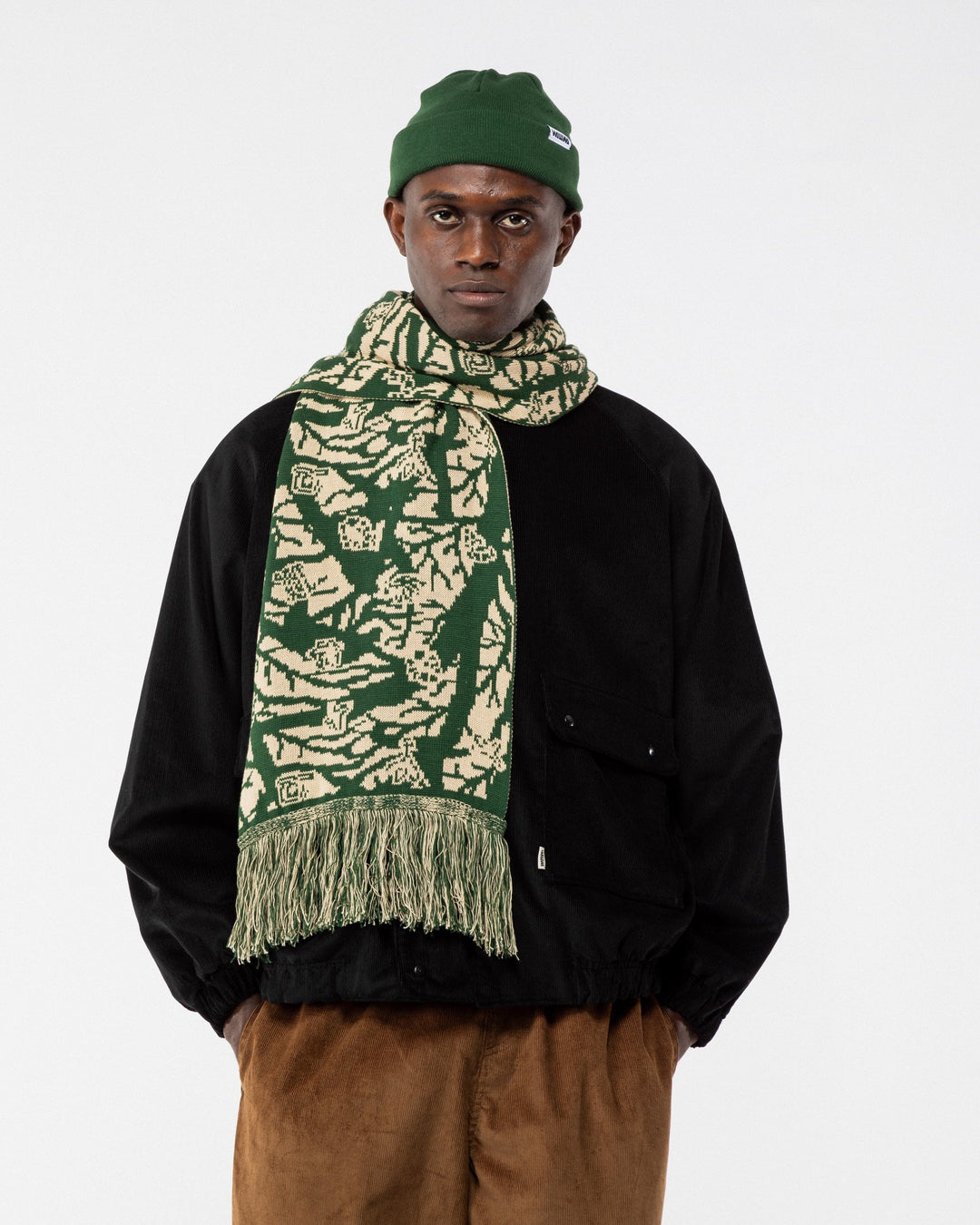 Tassel Scarf Bamba Print - Bottle Green/Natural