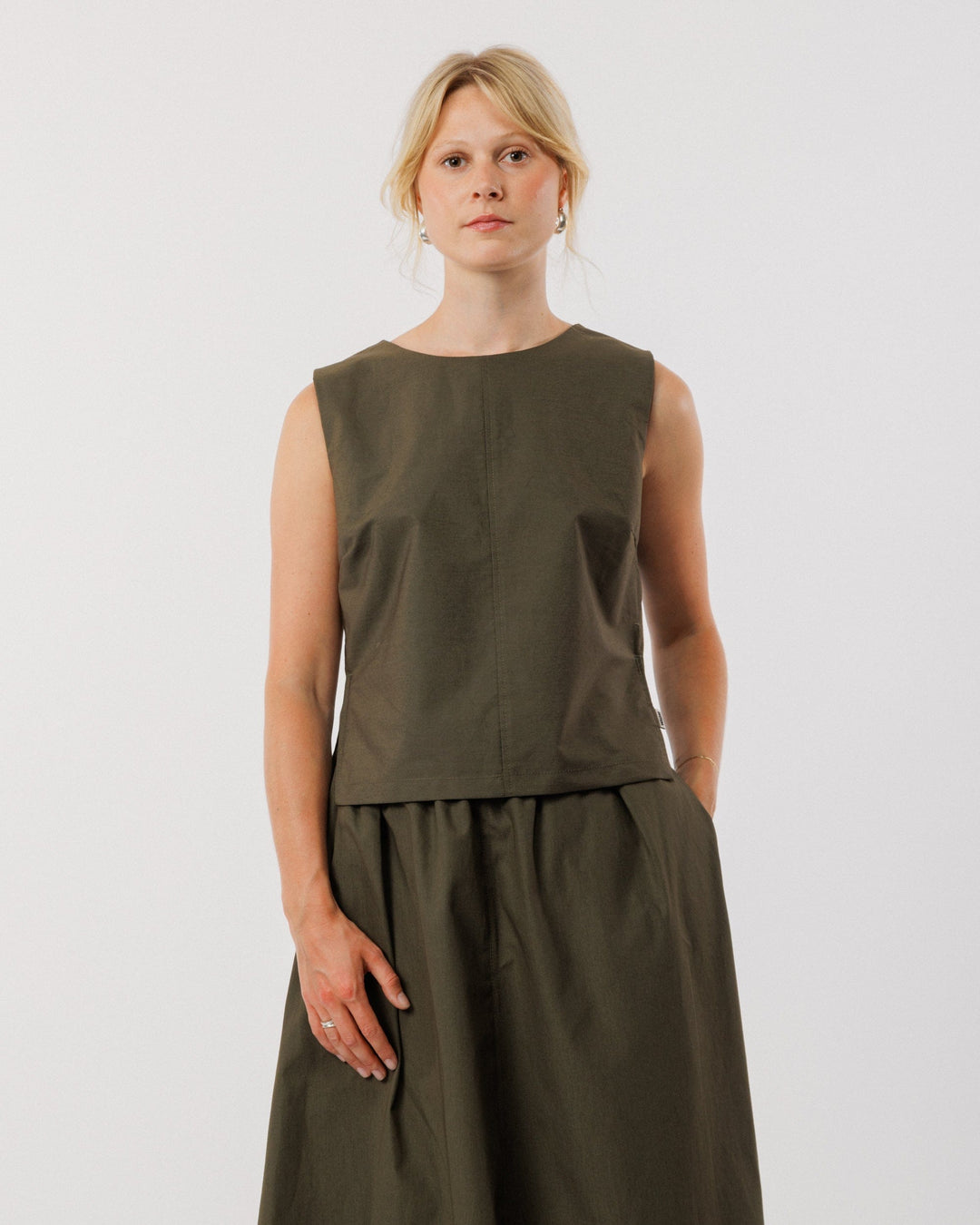 Aimee Poplin Top - Khaki