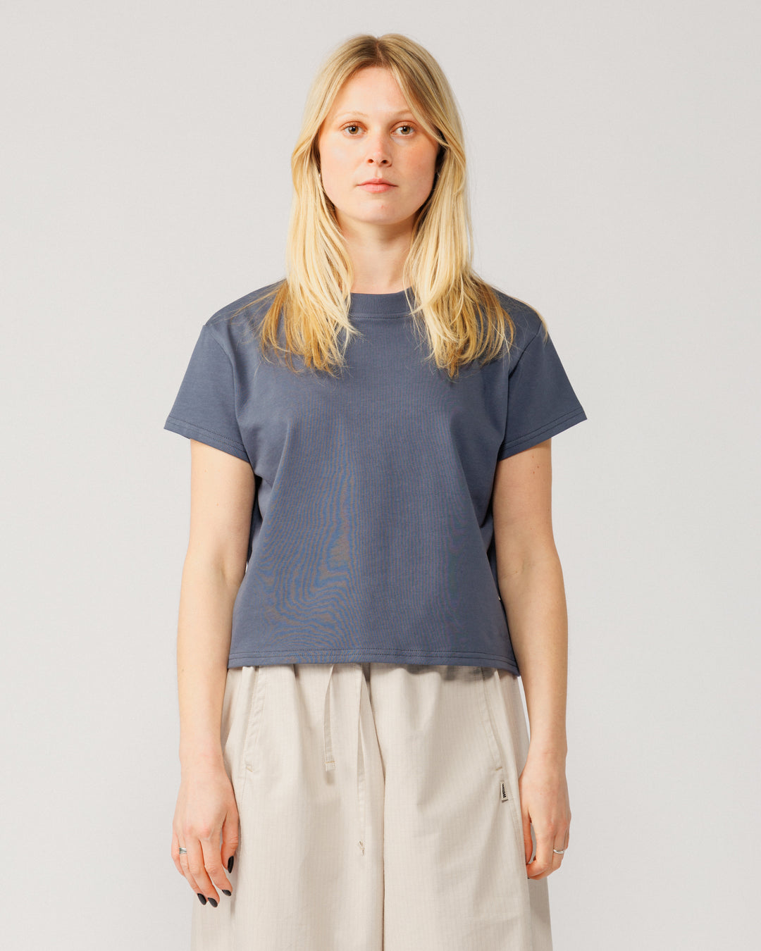 Mid-Weight Cropped Organic T-Shirt - Washed Blue