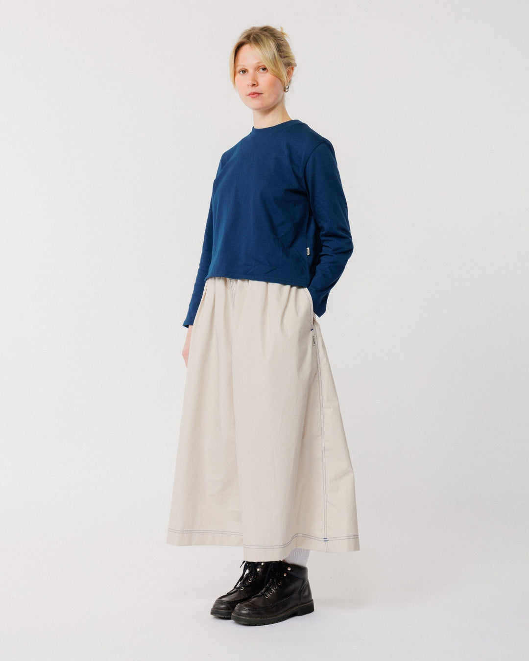 Ayla Poplin Skirt - Stone/Cobalt Blue