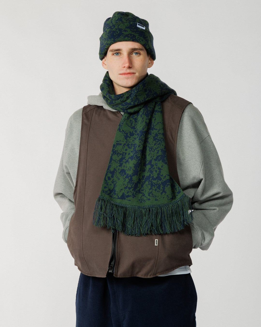 Barley & Hat Scarf Gift Set - Dark Green & Navy