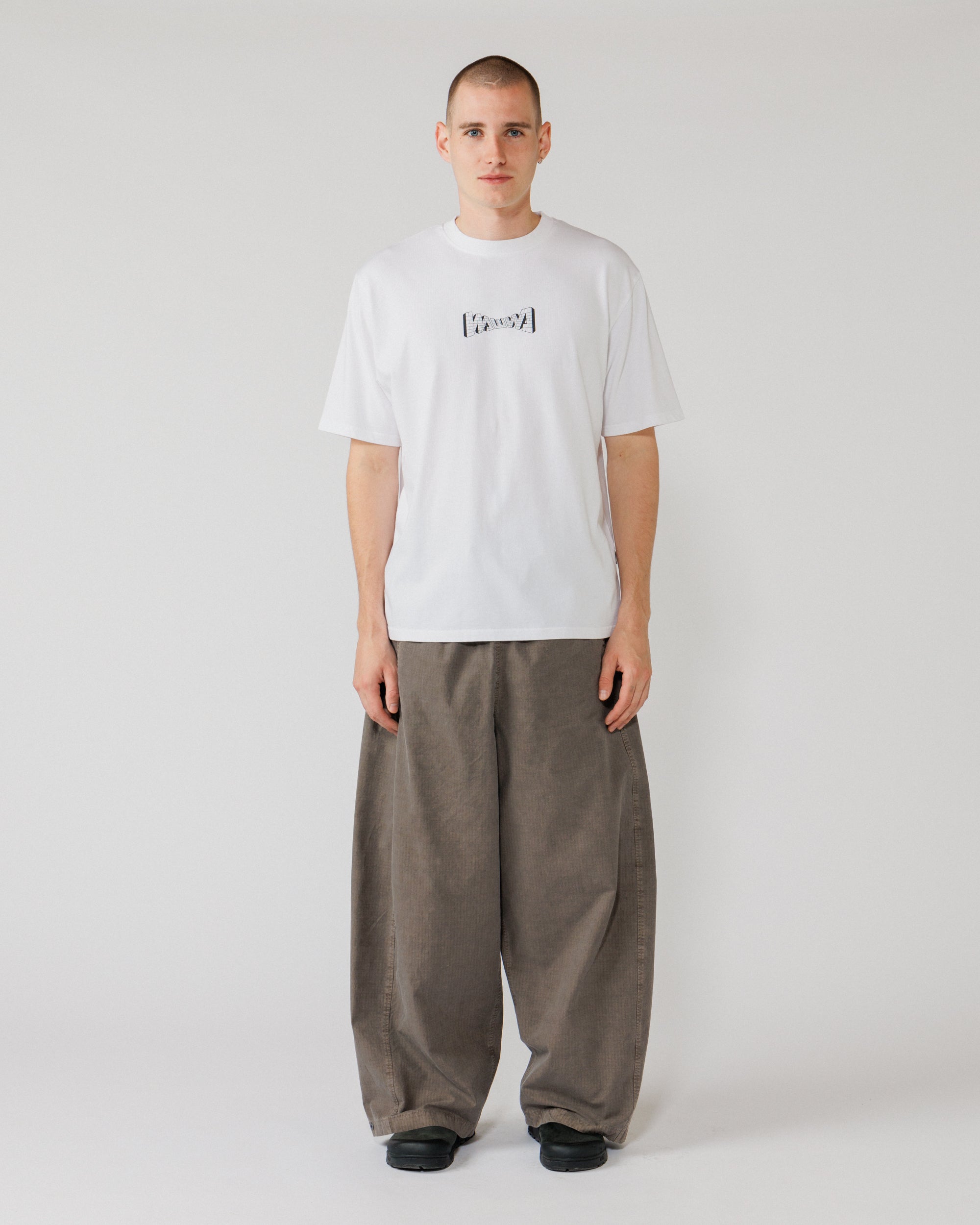 Brick Logo T-Shirt - White — full-length front, fit context