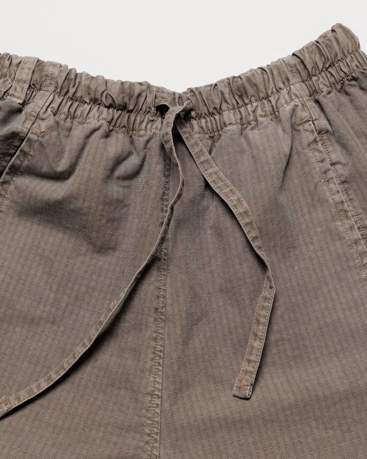 Garment Dyed Atlas Pants - Fawn Brown — flat waistband drawstring detail