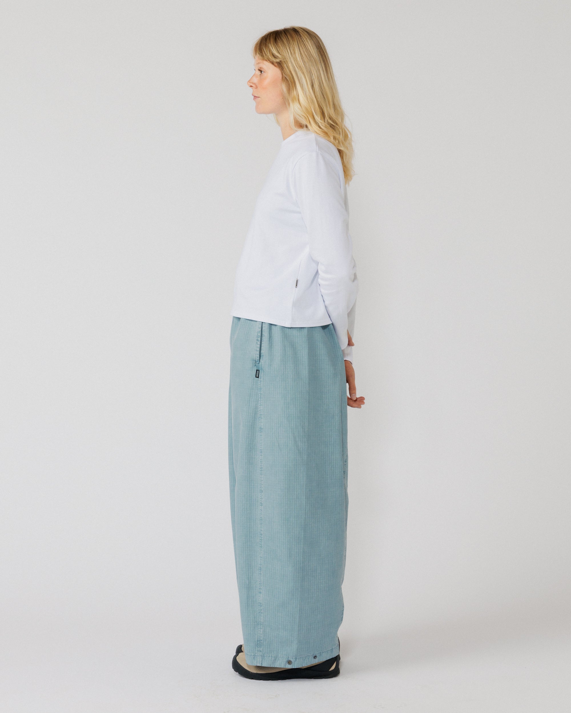 Garment Dyed Atlas Pants - Powder Blue — women's side profile
