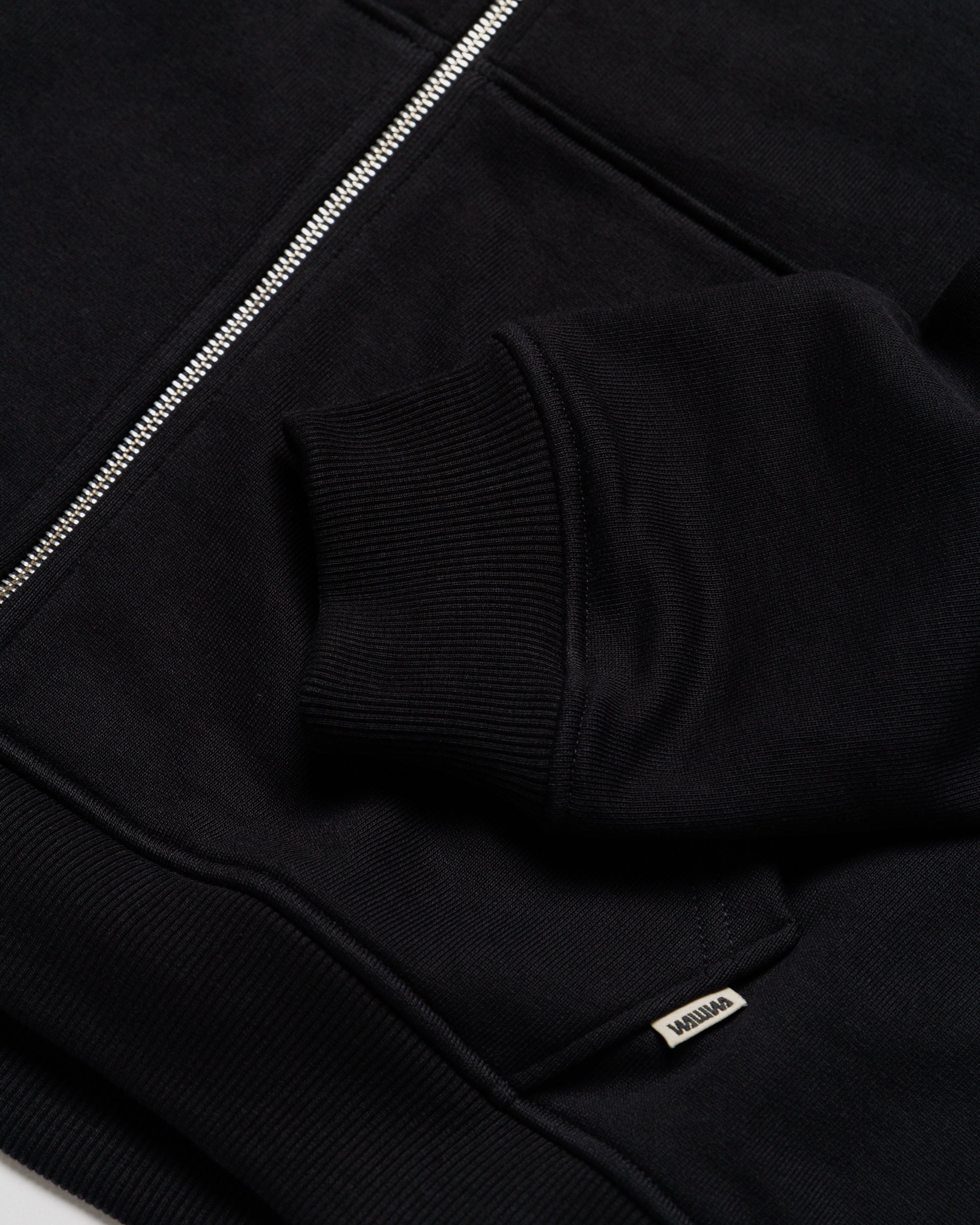 Heavyweight Two-Way Zip Hoody - Black — Cuff, ribbing and zip detail