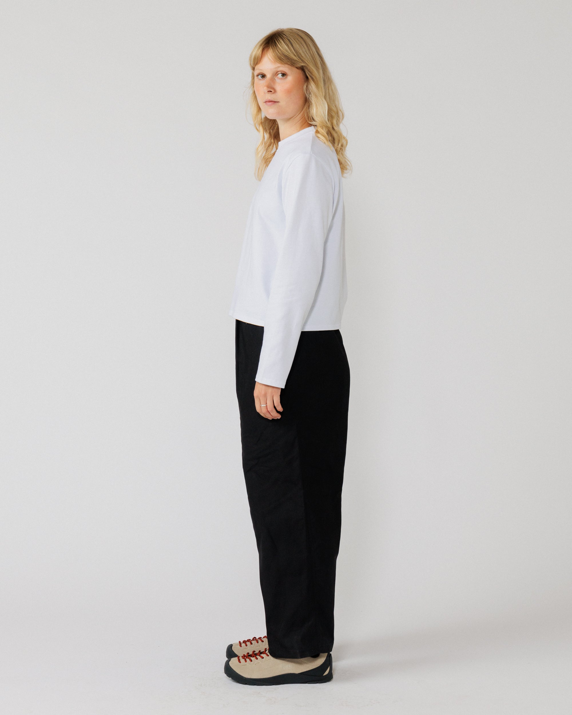 Water Resistant Zama Pants - Black — women's side profile drape